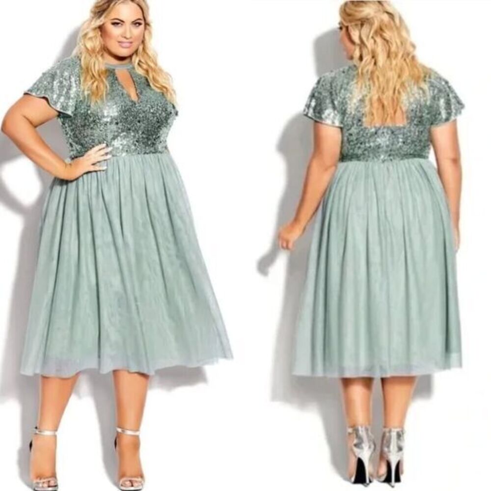 New! City Chic Sparkle Joy Sequin Party Deess - Topaz,‎ size 12